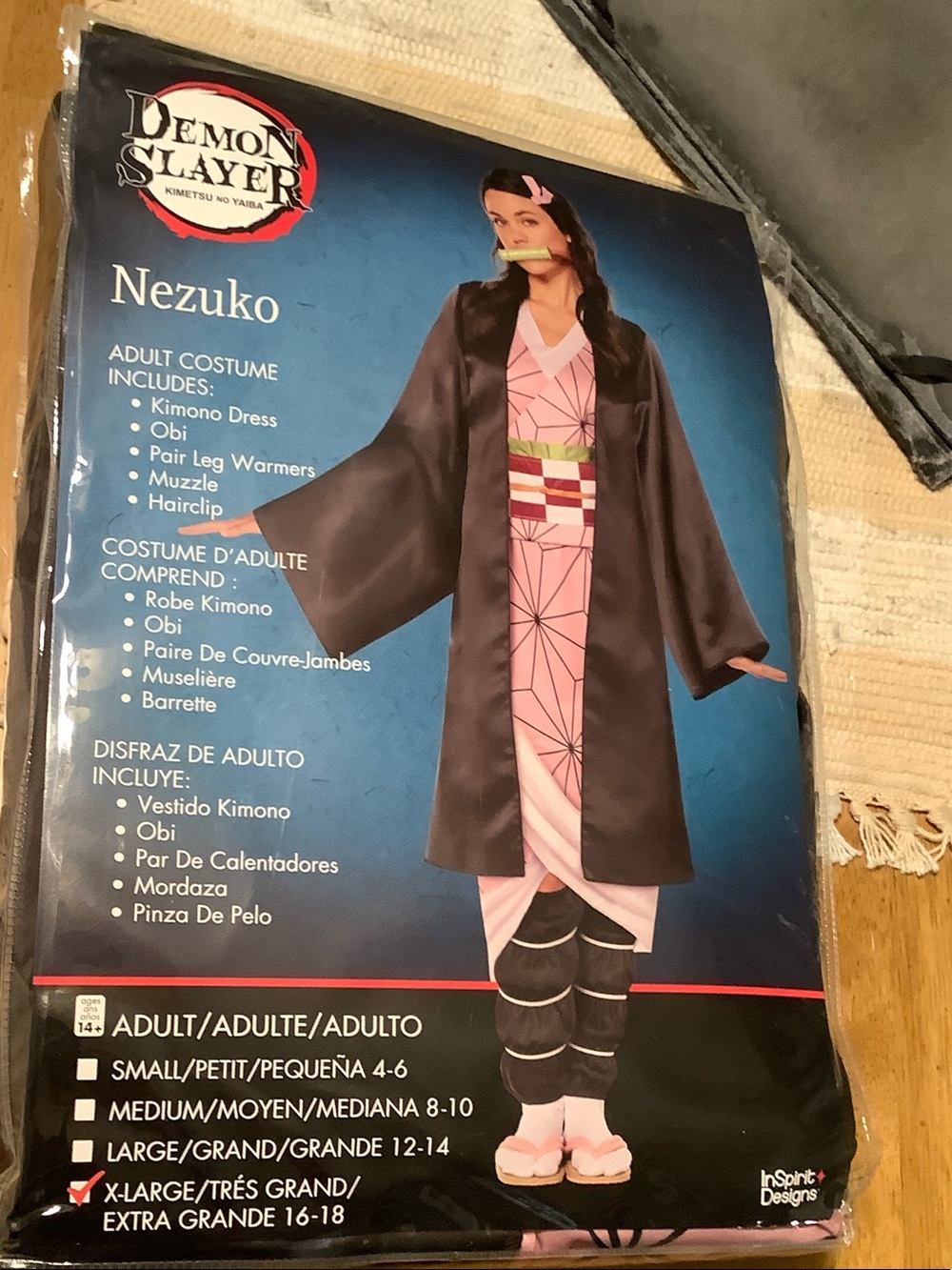 Demon Slayer Nezuko-Inspired Women's Black & Pink Kimono Cape Size XL 14-16